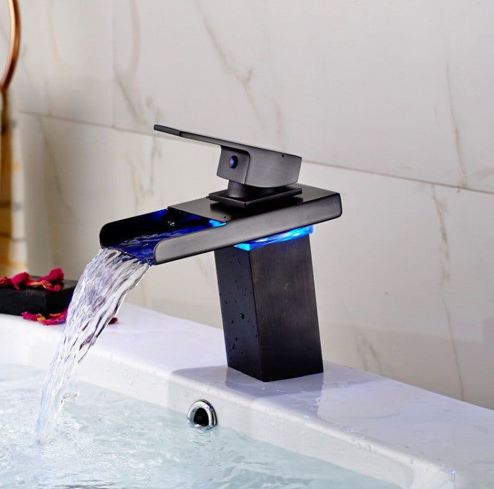 LED waterfall bronze bathroom sink faucet