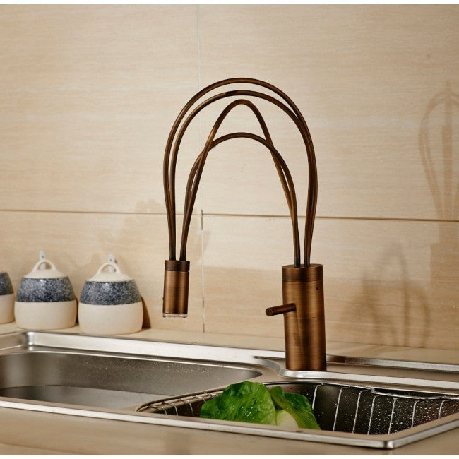 Single Handle Antique Brass Finish Deck Mount LED Kitchen Faucet 