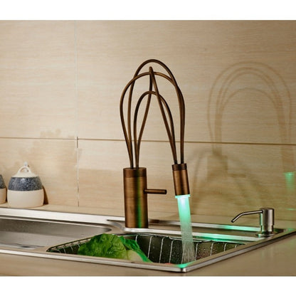 Single Handle Antique Brass Finish Deck Mount LED Kitchen Faucet 