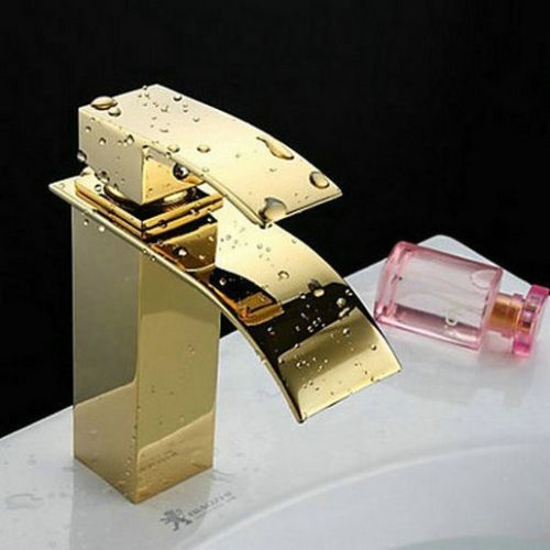 Gold Finish Deck Mount Bathroom Basin Sink Faucet