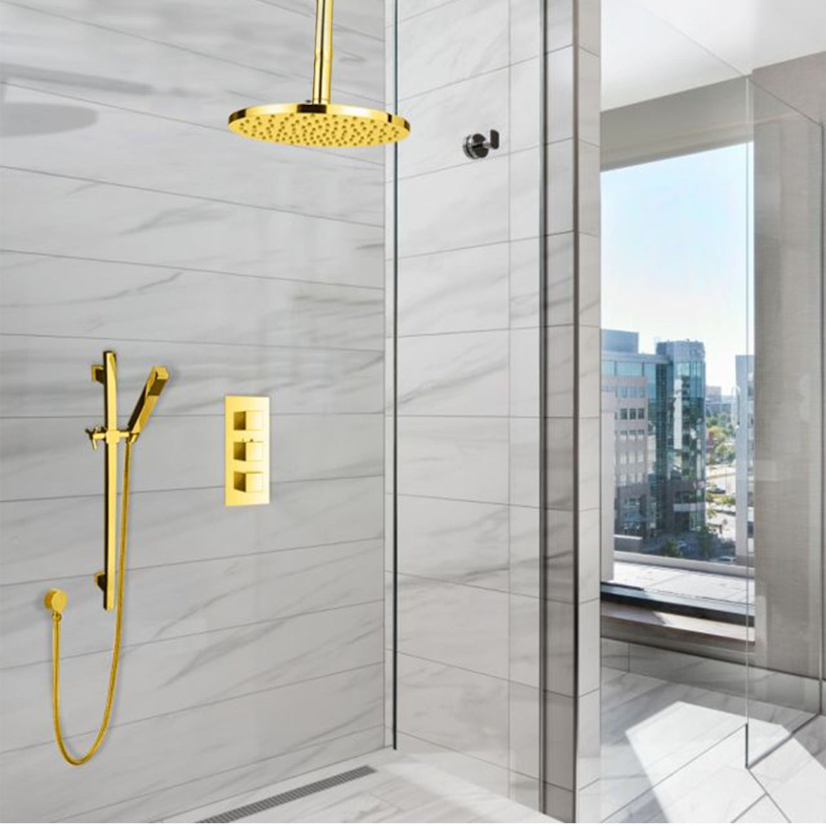Juno Gold Plated Wall Mount Shower Head Set with Hand Shower