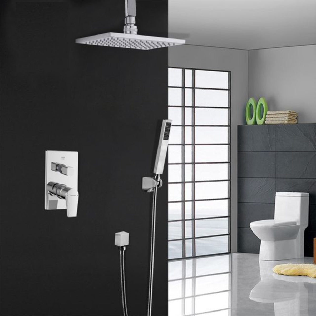 Juno Royal Wall Mount Chrome Rain Shower Head with Hand Shower