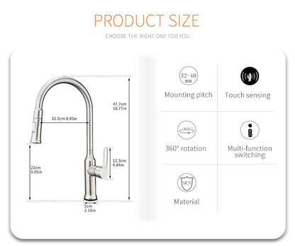 Smart Touch Inductive Kitchen Faucets Stainless Steel Single Handle Sink Mixer Tap