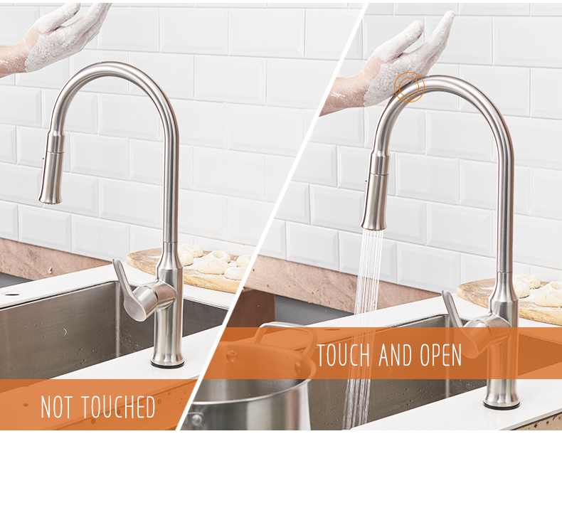 Smart Touch Inductive Kitchen Faucets Stainless Steel Single Handle Sink Mixer Tap