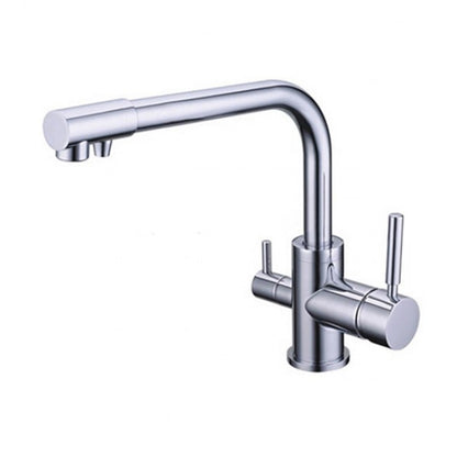 Solid Brass Double Handle 3 Way Drinking Water Kitchen Faucets Swivel Spout Sink  2