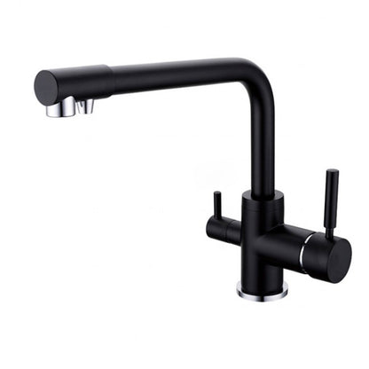 Solid Brass Double Handle 3 Way Drinking Water Kitchen Faucets Swivel Spout Sink  3