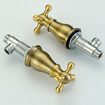 Solid Brass Dual Handle Widespread Three Holes Bathroom Sink Faucet Deck Mount Vanity Mixer Tap