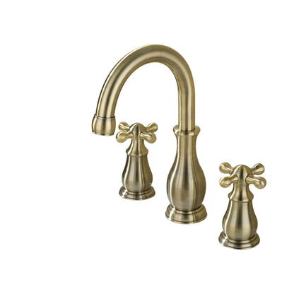 Solid Brass Dual Handle Widespread Three Holes Bathroom Sink Faucet Deck Mount Vanity Mixer Tap