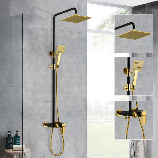 Solid Brass Luxurious Exposed Gold Bathroom Shower Set