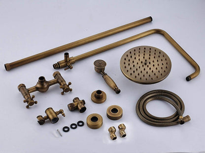 Juno Antique Brass Rainfall Exposed Wall Mount Shower Set