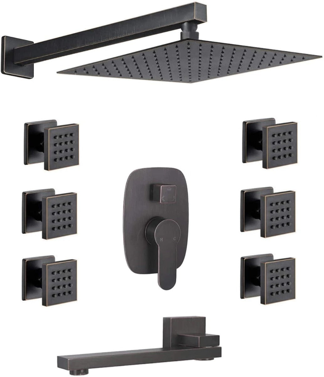 Juno 10 Ceiling Mount Oil Rubbed Bronze Solid Brass Thermostatic Digital Display shower system with hand shower Head Set