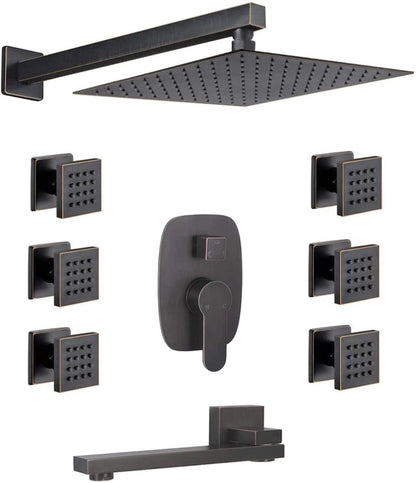 Juno 10 Ceiling Mount Oil Rubbed Bronze Solid Brass Thermostatic Digital Display shower system with hand shower Head Set