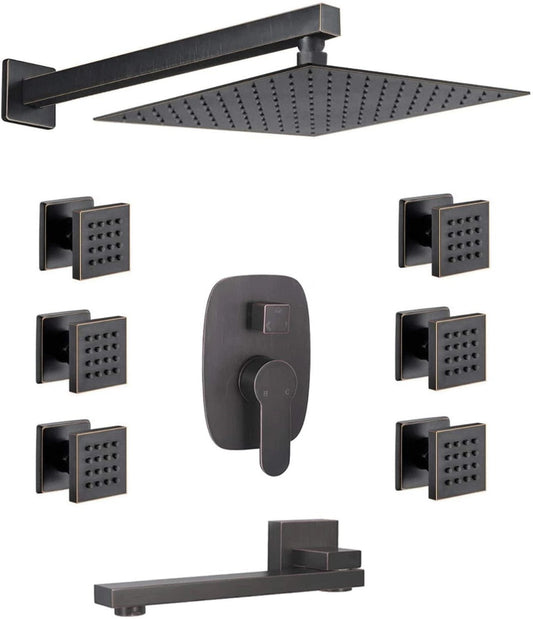 Juno 10 Ceiling Mount Oil Rubbed Bronze Solid Brass Thermostatic Digital Display shower system with hand shower Head Set