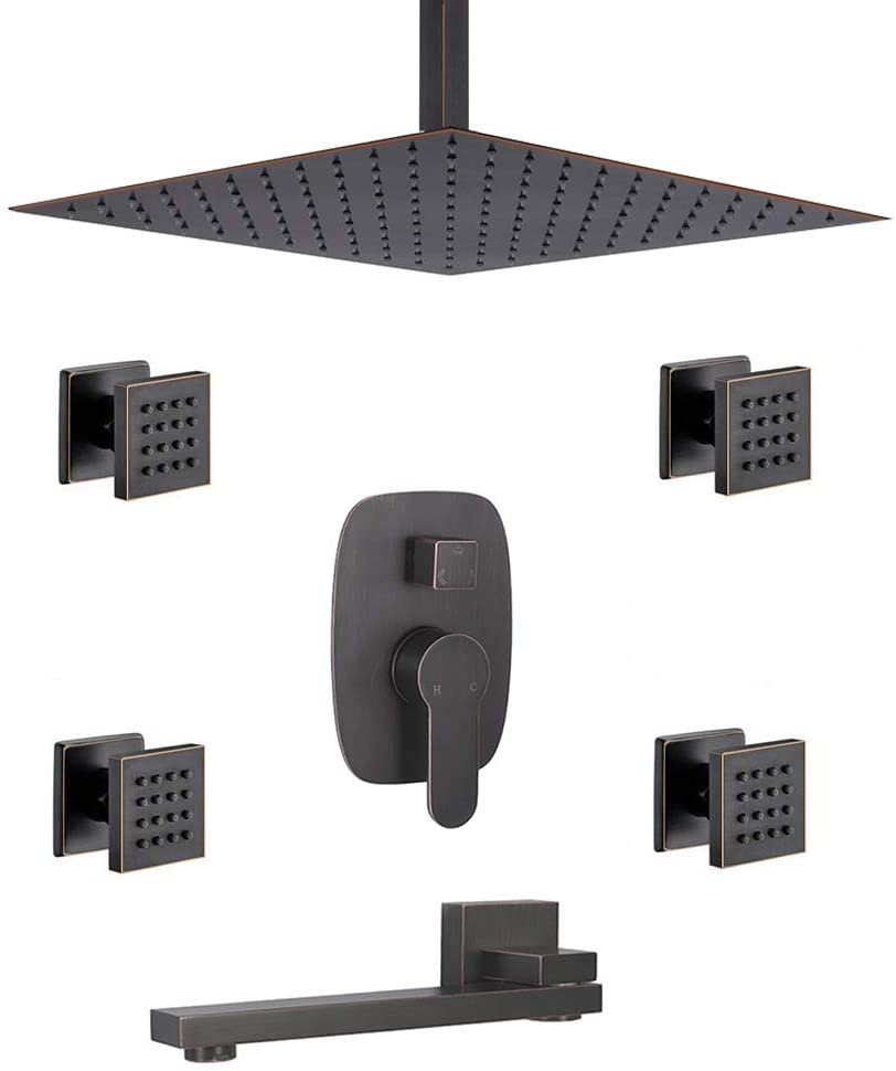 Rainfall Shower System With 4 PCS Body Jets Mixer Spout Tub Set