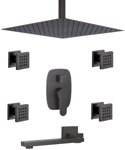 Rainfall Shower System With 4 PCS Body Jets Mixer Spout Tub Set