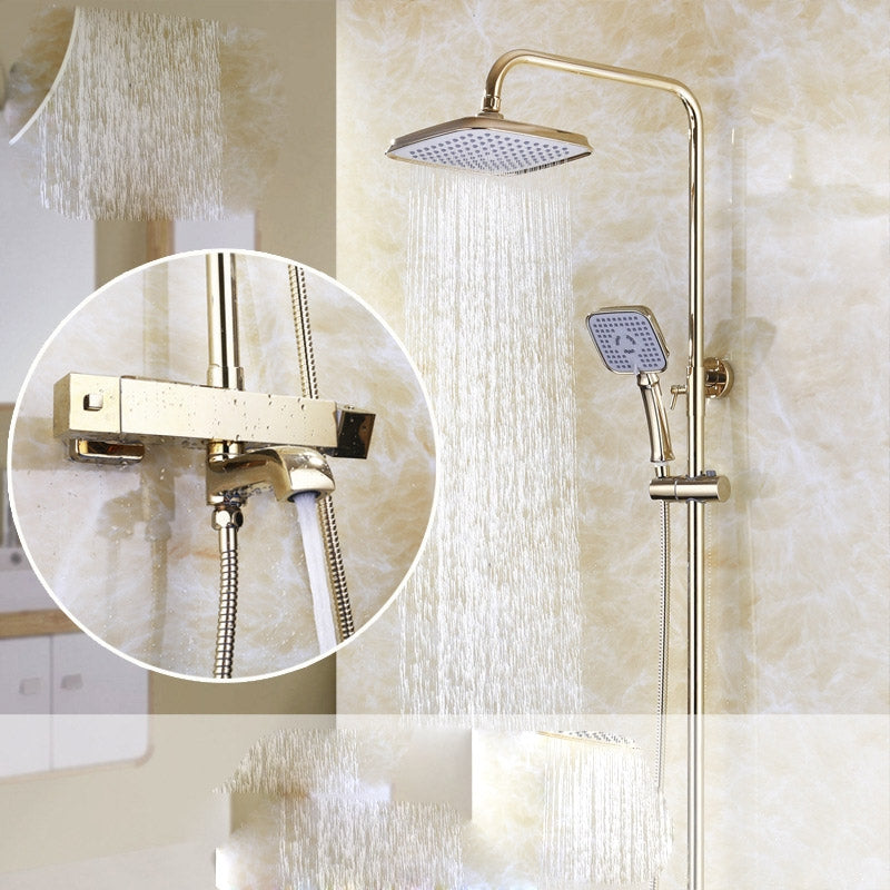 Square Curved Gold Single Handle Wall Mount Shower with Hand-Held Shower