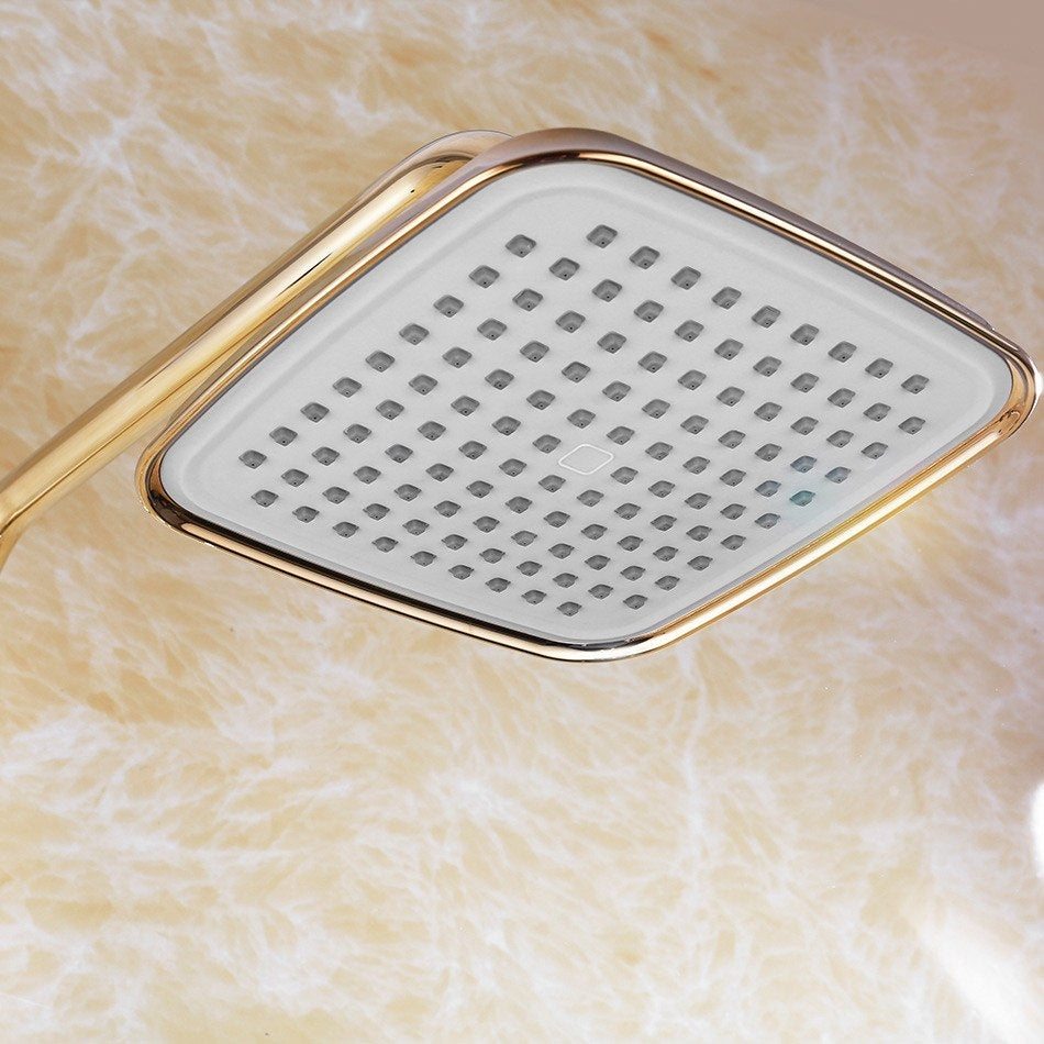Square Curved Gold Single Handle Wall Mount Shower with Hand-Held Shower