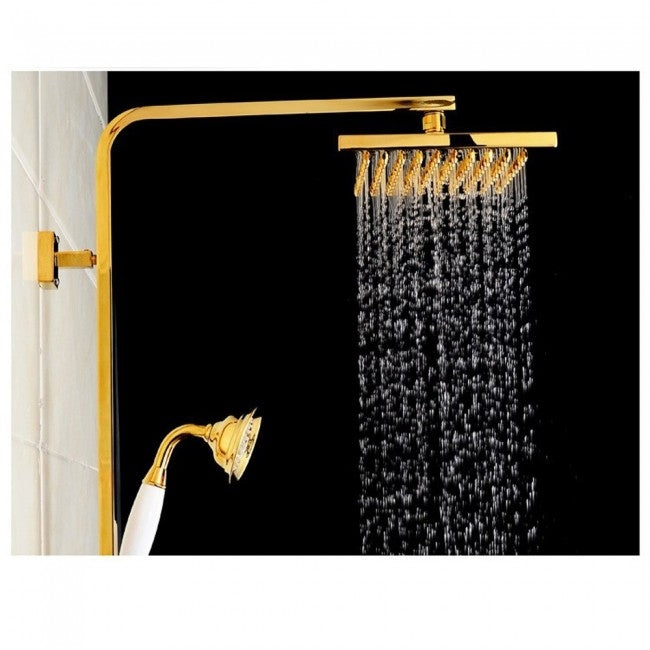 Juno Square Gold Bathroom Shower Faucet with White Hand Held Shower