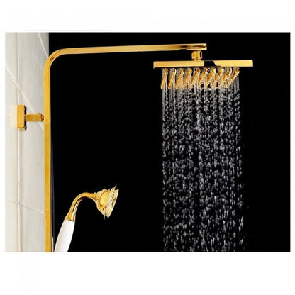 Juno Square Gold Bathroom Shower Faucet with White Hand Held Shower