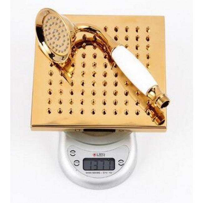 Juno Square Gold Bathroom Shower Faucet with White Hand Held Shower