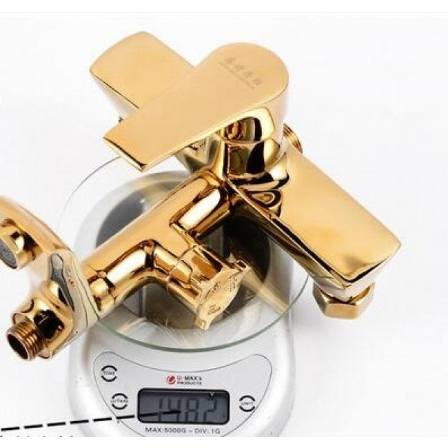 Juno Square Gold Bathroom Shower Faucet with White Hand Held Shower