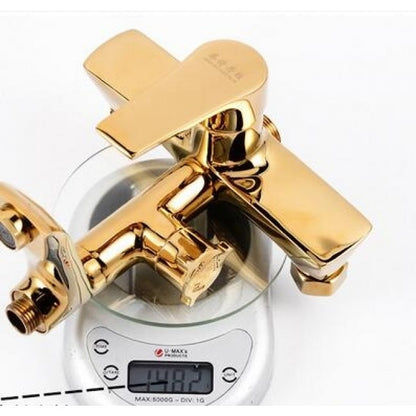 Juno Square Gold Bathroom Shower Faucet with White Hand Held Shower