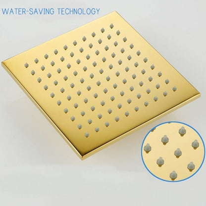 Juno Square Gold Finish LED Wall Installation Shower Head & Hand-Held Shower