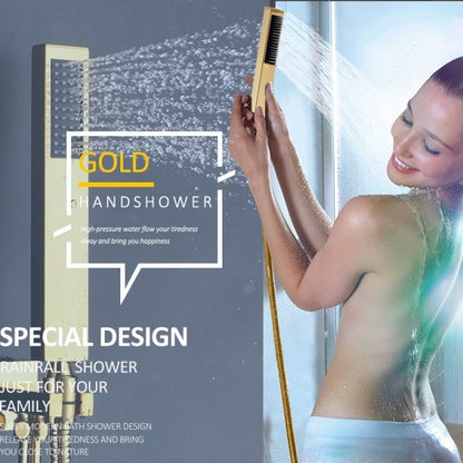 Juno Square Gold Finish LED Wall Installation Shower Head & Hand-Held Shower