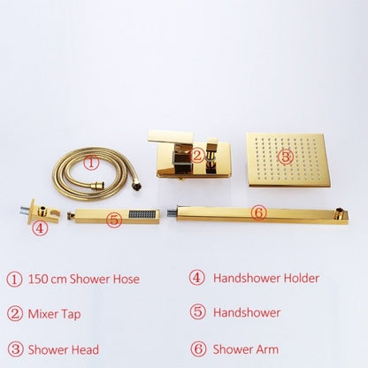 Juno Square Gold Finish LED Wall Installation Shower Head & Hand-Held Shower