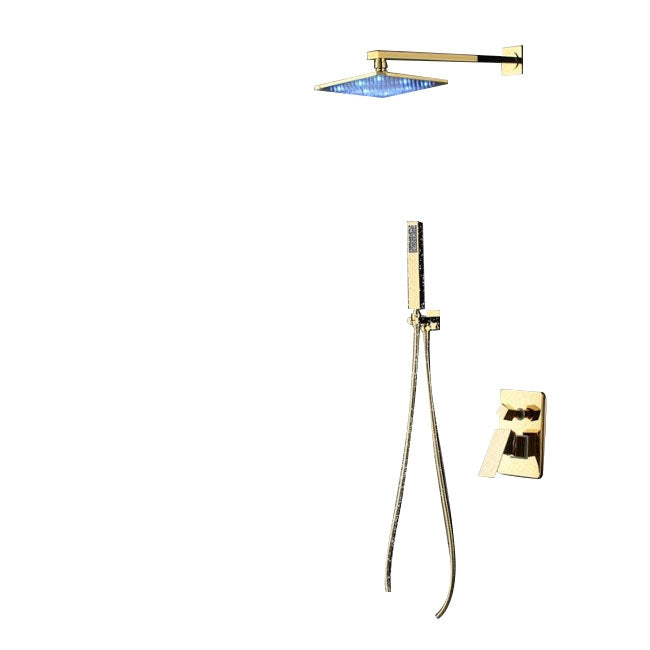 Juno Square Gold Finish LED Wall Installation Shower Head & Hand-Held Shower