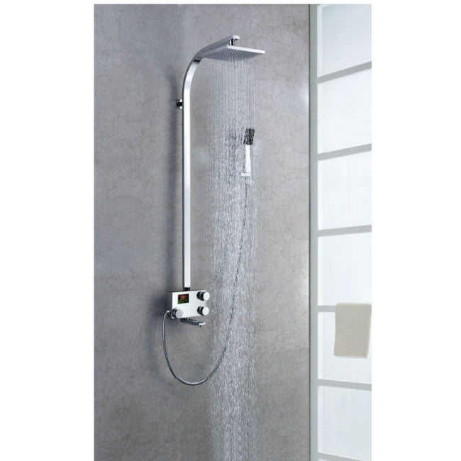 Rain-Fall Chrome Plated Digital Brass Body Rain Shower Head Set with Handheld Shower Mixer