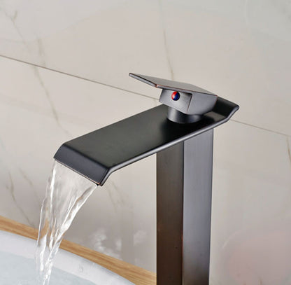 Square Tall Single Handle Waterfall Bathroom Sink Faucet Dark Oil Rubbed Bronze