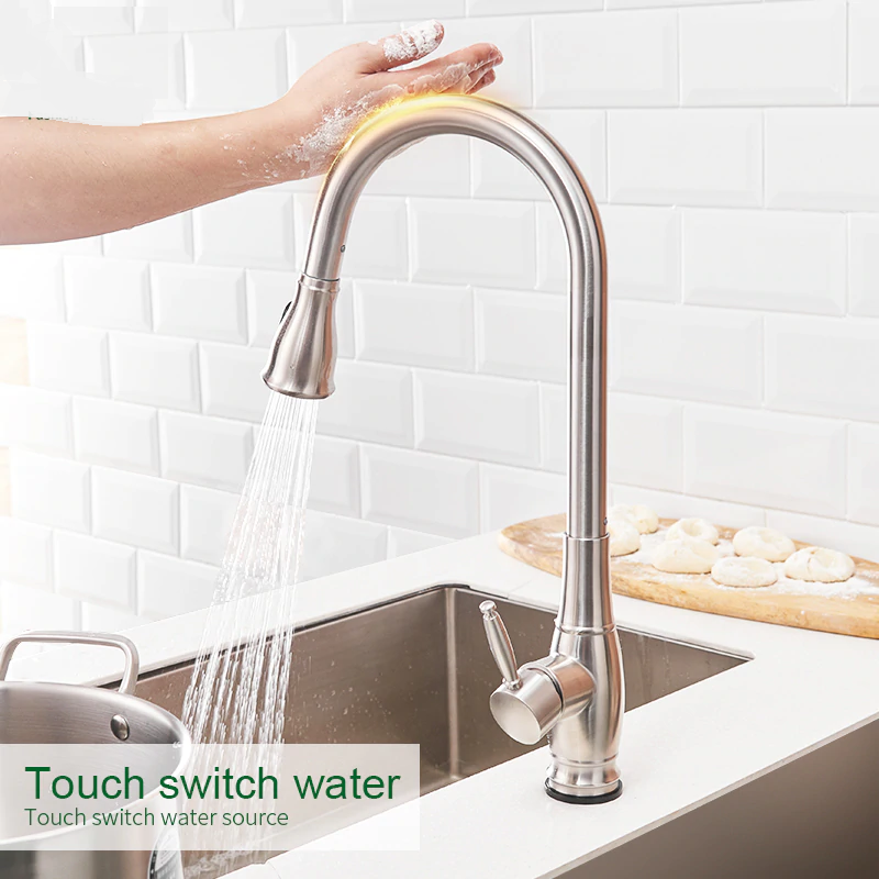 Touch Control Stainless Steel Kitchen Faucet Brushed Nickel