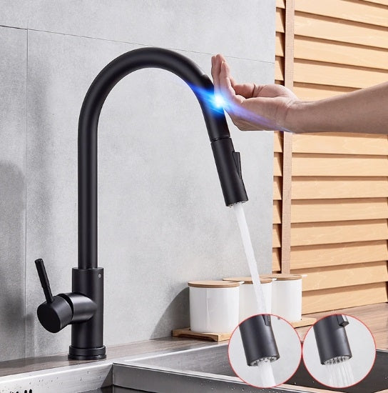 Stainless Steel Modern Pull Down Sensor Kitchen Faucet