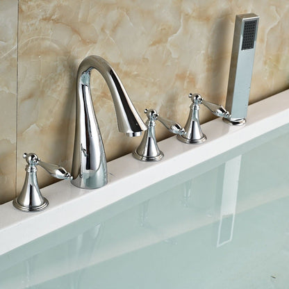 Stunning Look Chrome Finish Deck Mount Bathtub Faucet & Hand Shower