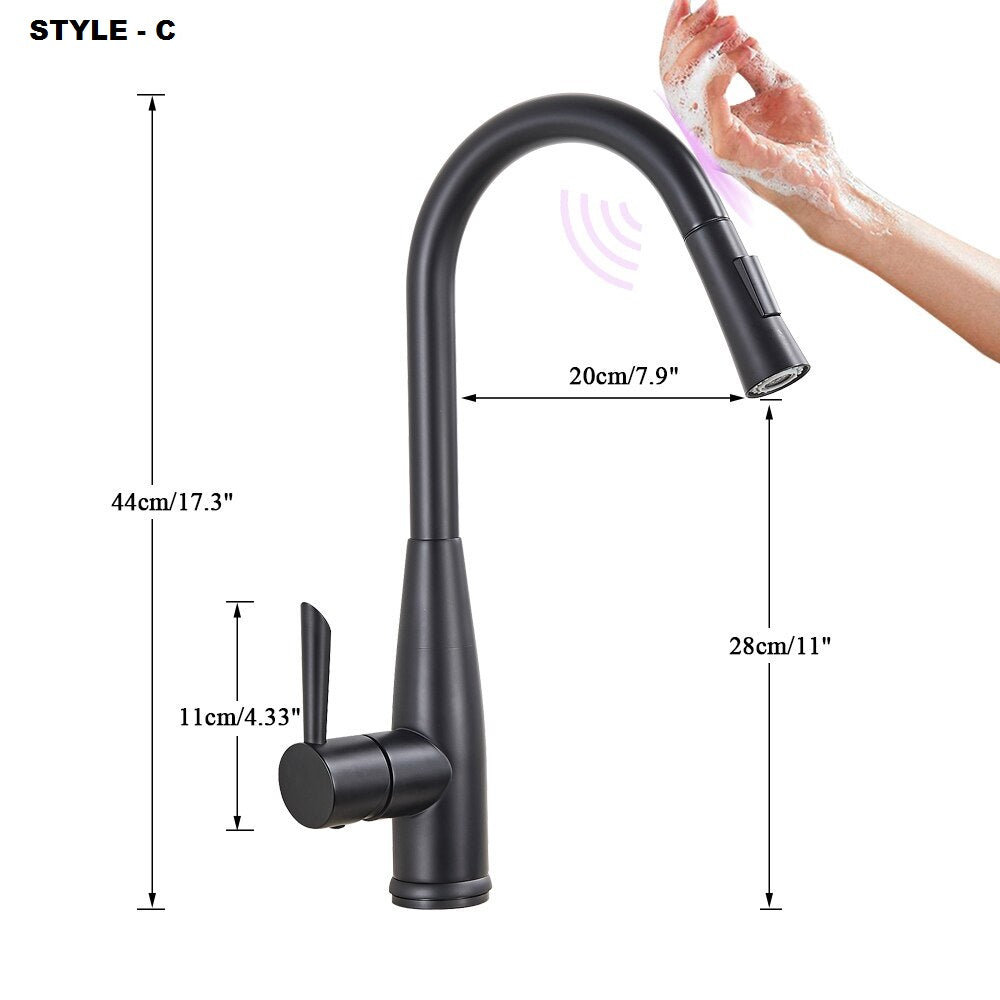 New Juno Black Pull Down Touch Kitchen Faucet