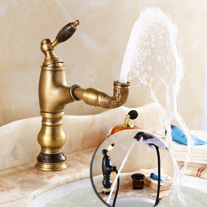 Stylish Black European Style Deck Mounted Pull-Out Bathroom Faucet