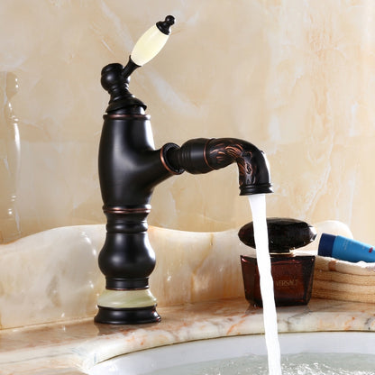 Stylish Black European Style Deck Mounted Pull-Out Bathroom Faucet
