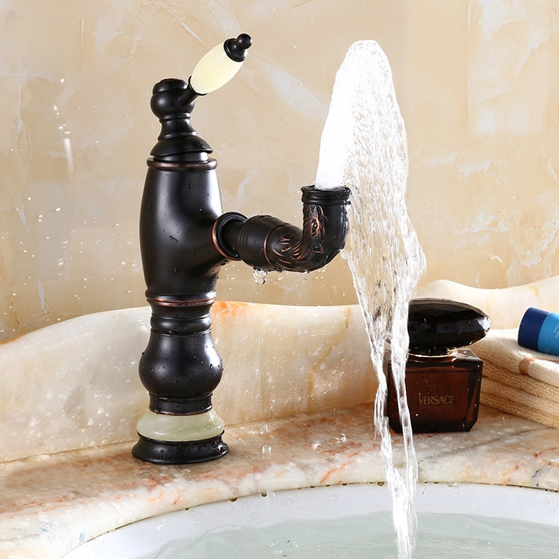 Stylish Black European Style Deck Mounted Pull-Out Bathroom Faucet