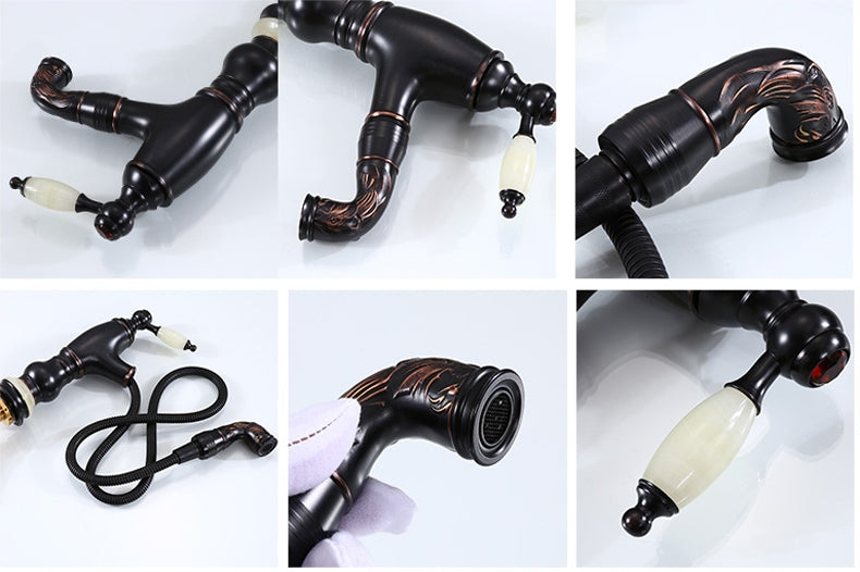 Stylish Black European Style Deck Mounted Pull-Out Bathroom Faucet