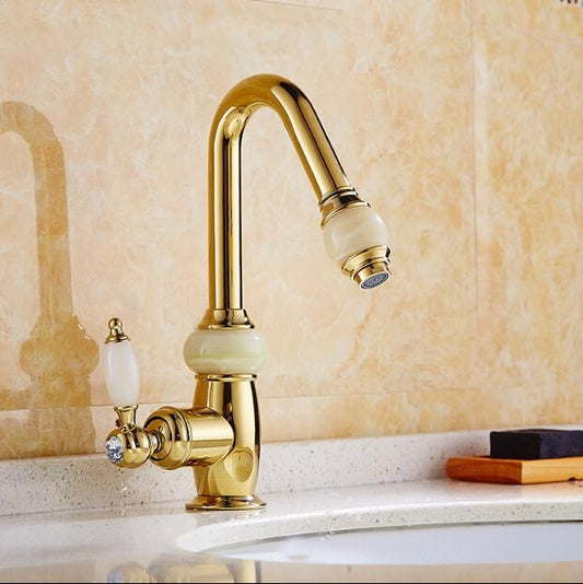 Stylish Contemporary Ceramic Gold Deck Mount Bathroom Faucet
