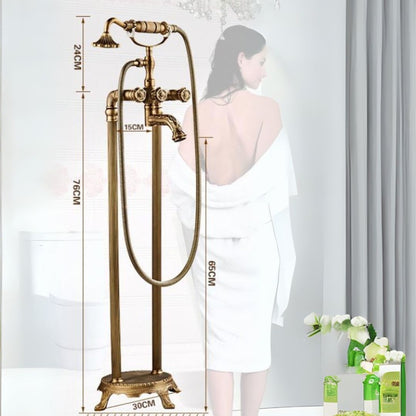Juno Antique Brass Outdoor Floor Standing Faucet with Handheld Shower