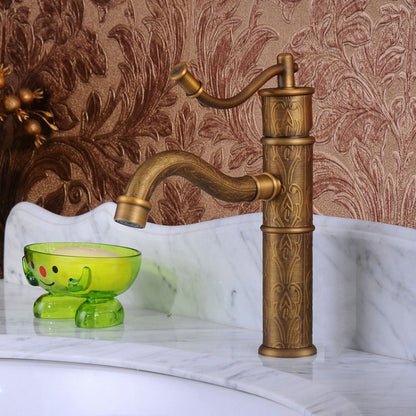 Stylish Hand Pump Antique Brass Bathroom Faucet