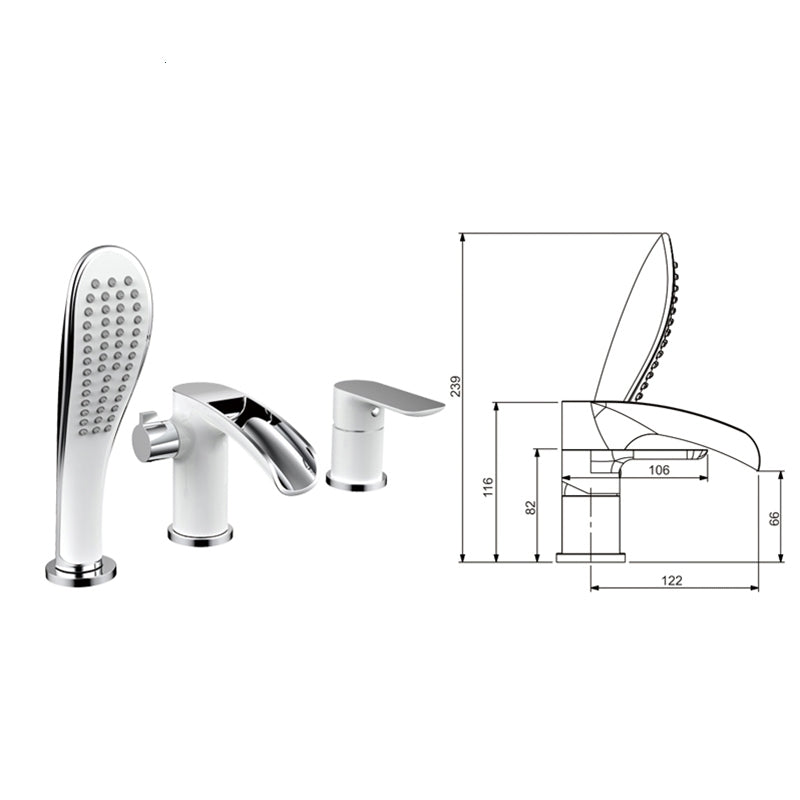 Stylish White Deck Bathtub Faucet with Handheld Arm Shower
