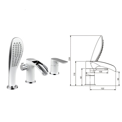 Stylish White Deck Bathtub Faucet with Handheld Arm Shower
