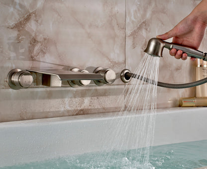 Juno Wall Mounted Brushed Nickel Bathtub Shower Faucet Mixer Tap With Hand Held Shower