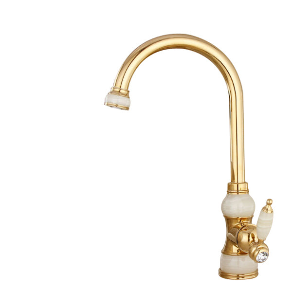 Tall Gold Single Handle Brass Marble Designer Kitchen Faucet