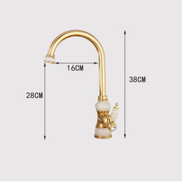 Tall Gold Single Handle Brass Marble Designer Kitchen Faucet 1
