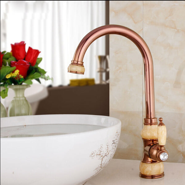 Tall Rose Gold Single Handle Brass Marble Designer Kitchen Faucet 2