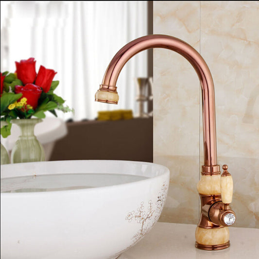 Tall Rose Gold Single Handle Brass Marble Designer Kitchen Faucet 2